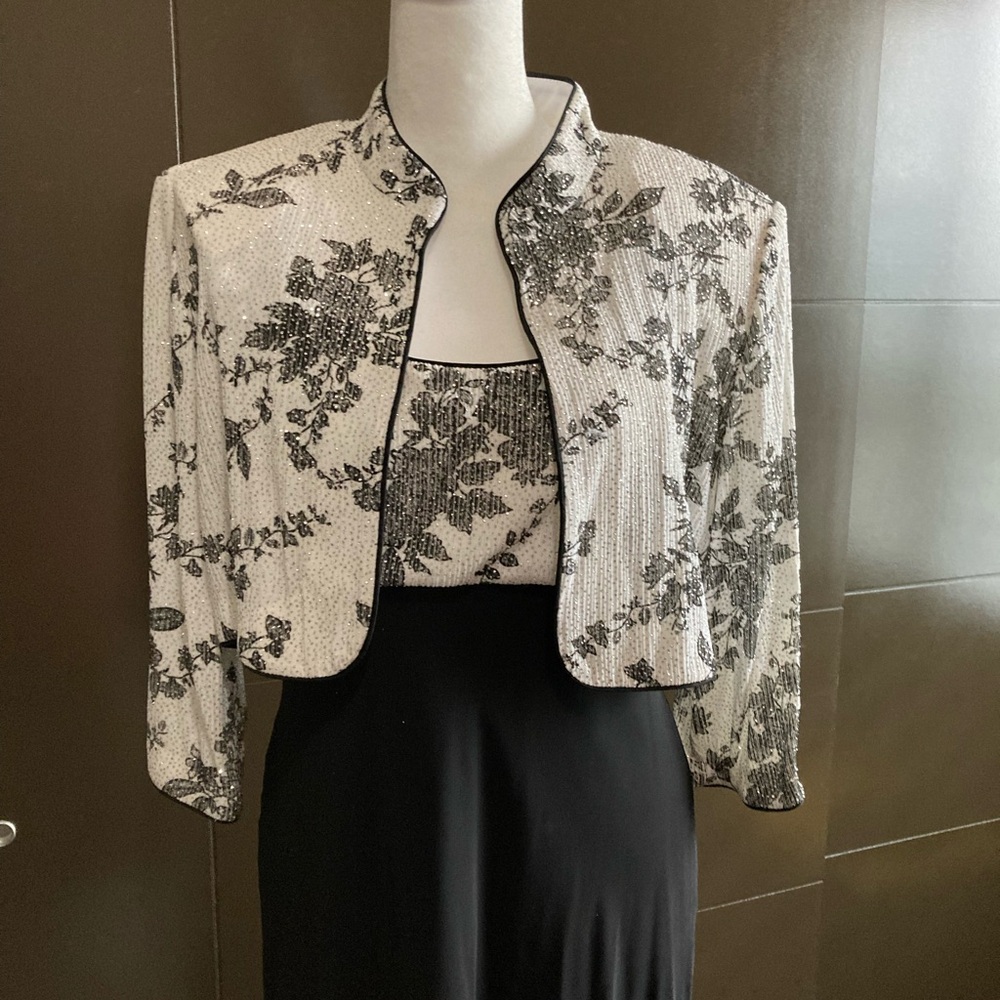 Alex Evenings Black and White Floral Gown with Jacket